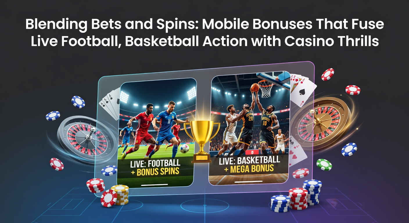 Mobiele app met live voetbalwedstrijd en draaiende casinowielen op één scherm, illustrerend geblende bonussen