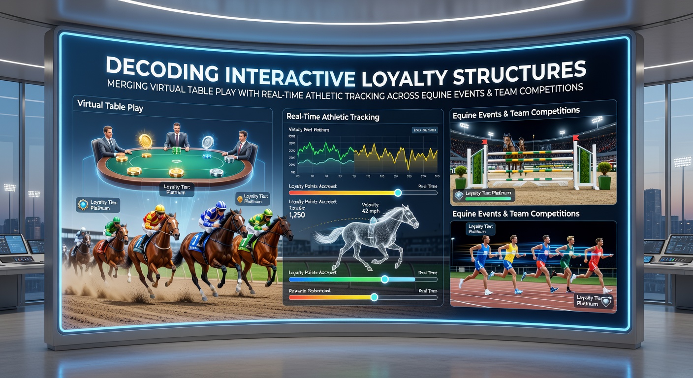 Visualisatie van interactieve loyaliteitsstructuren die virtuele tafelspellen combineren met realtime tracking in paardenraces en teamsporten