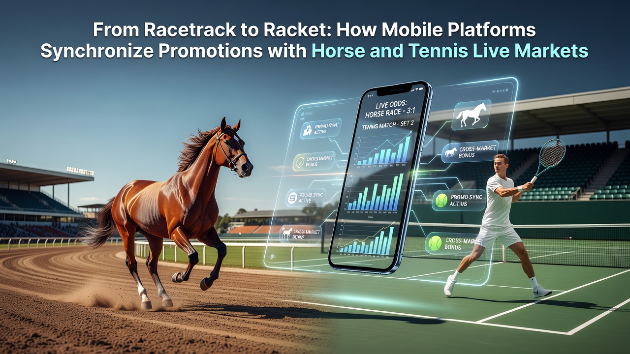Mobiele app interface met live wedden op paardenrennen en tennis