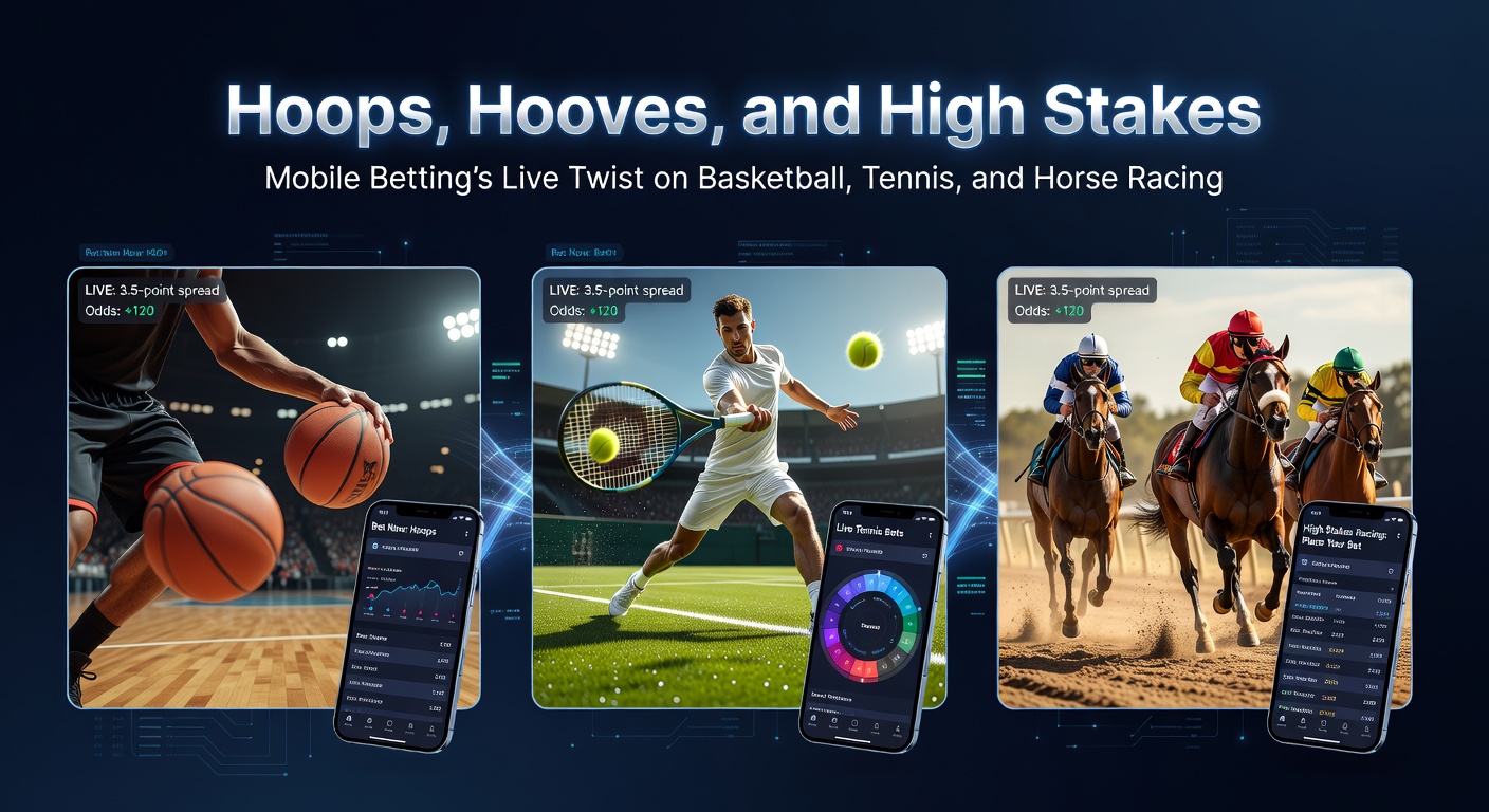 Speler checkt live odds op mobiel tijdens een intensieve basketbalwedstrijd met zwevende bal en juichende fans op de achtergrond