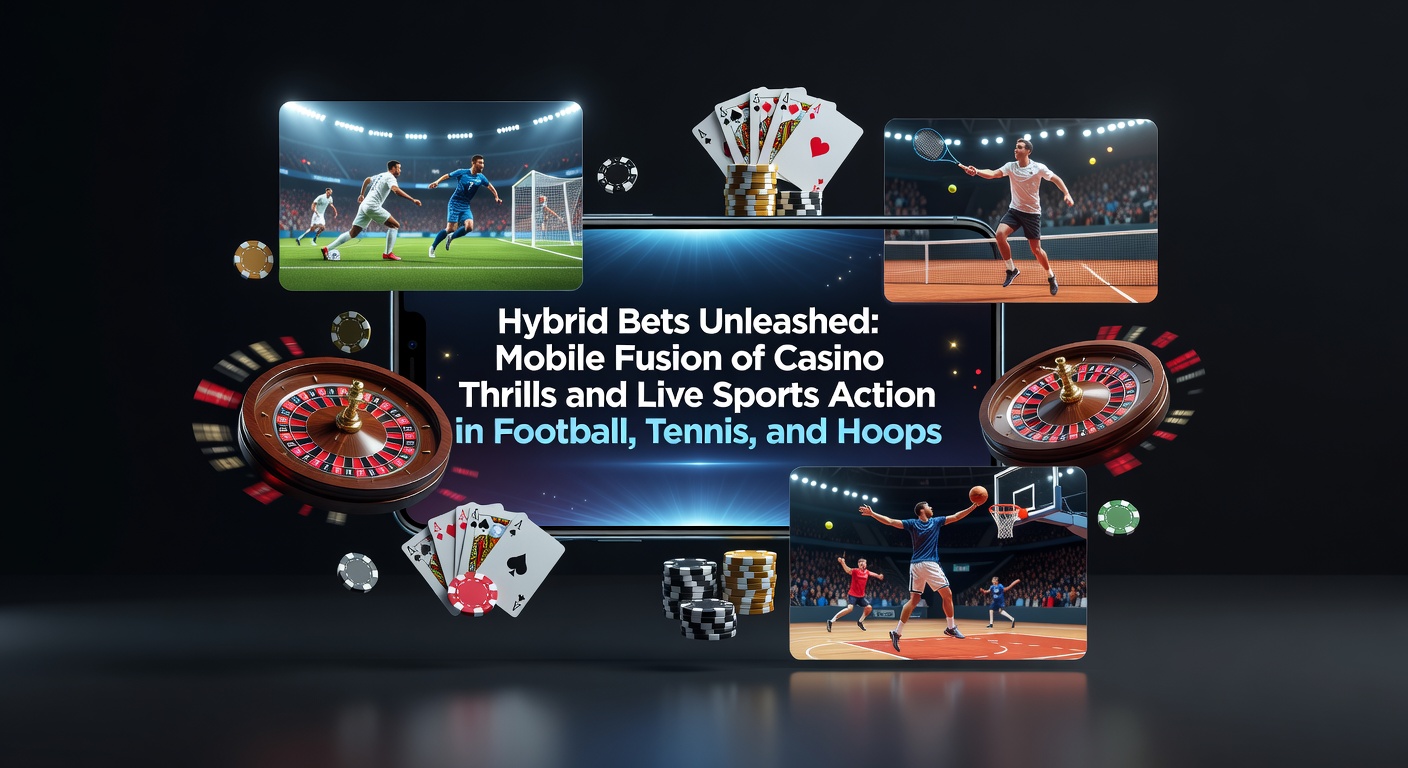 Mobiele app toont hybride weddenschap met live voetbalwedstrijd en draaiende casino slot ernaast, perfect geïntegreerd voor snelle actie
