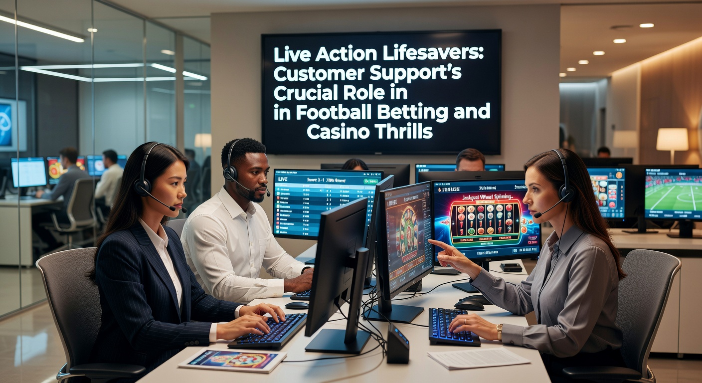 Een team van klantenservice-medewerkers helpt een speler tijdens een live voetbalwedstrijd via chat, met een scherm vol odds en actie in de achtergrond