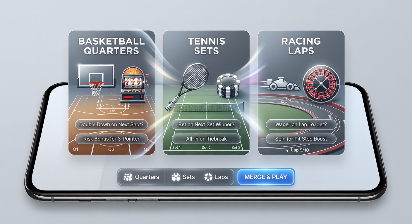 Mobiele interface die casinospanning combineert met basketbalweddenschappen tijdens kwartalen