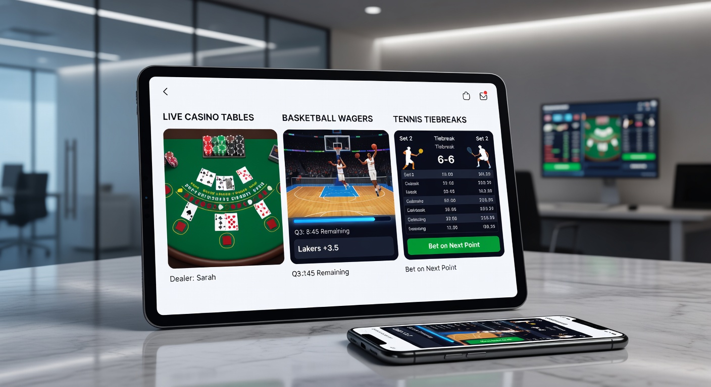 Gebruikersinterface met live tennis tiebreak en paardenfinish gecombineerd met casino elementen