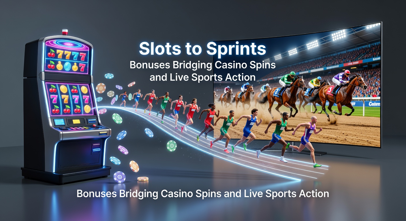 Afbeelding van dynamische bonussen die gokkastspins combineren met live sportactie, zoals sprintwedstrijden en casinowielen