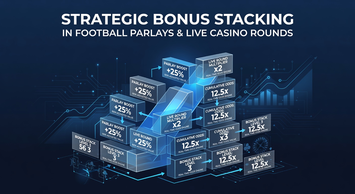 Voorbeeldscherm van een live casino roulettetafel naast een voetbal parlay-builder, met overlay van gestapelde bonus iconen