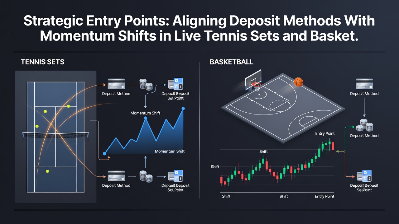 Diagram van stortingsstromen tijdens live basketbal en tennis met momentum indicatoren