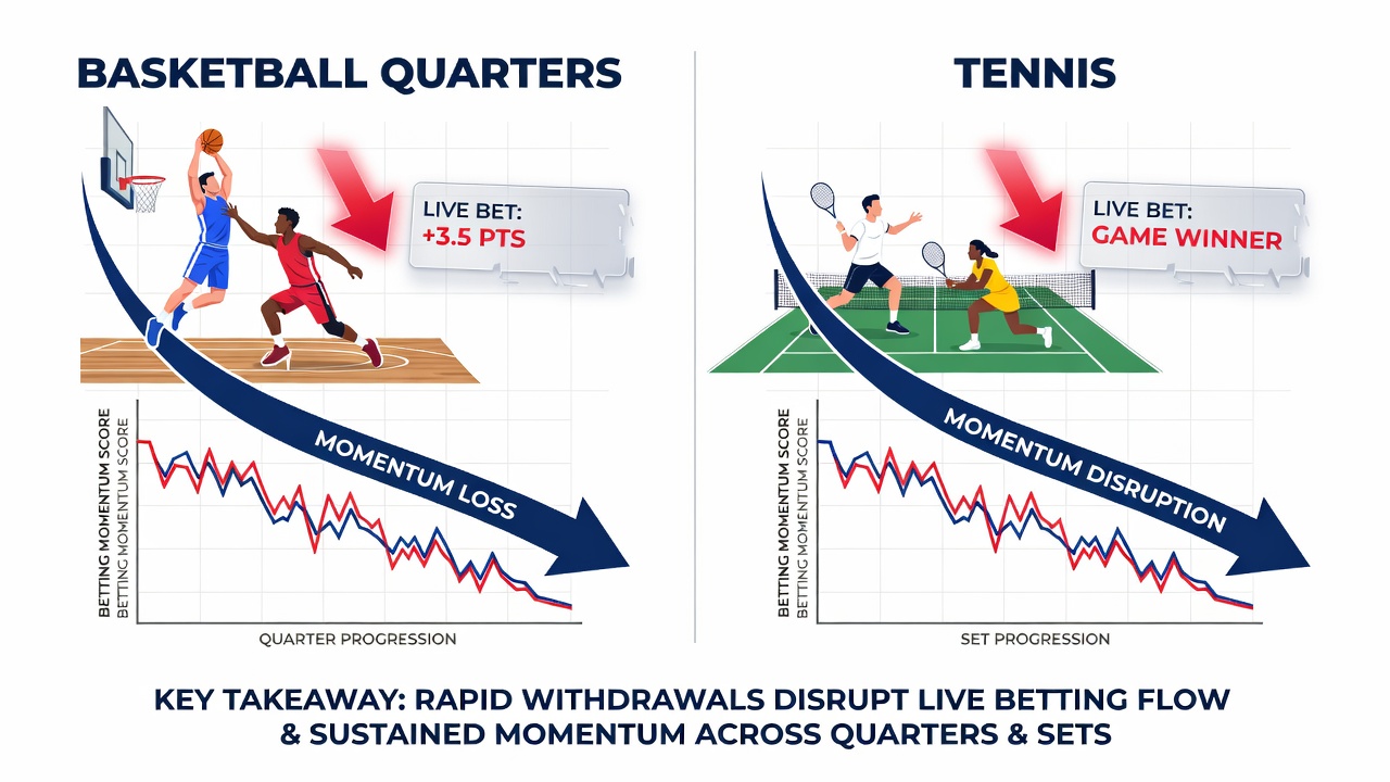 Tennis set live betting interface met cash-out en opname functionaliteit